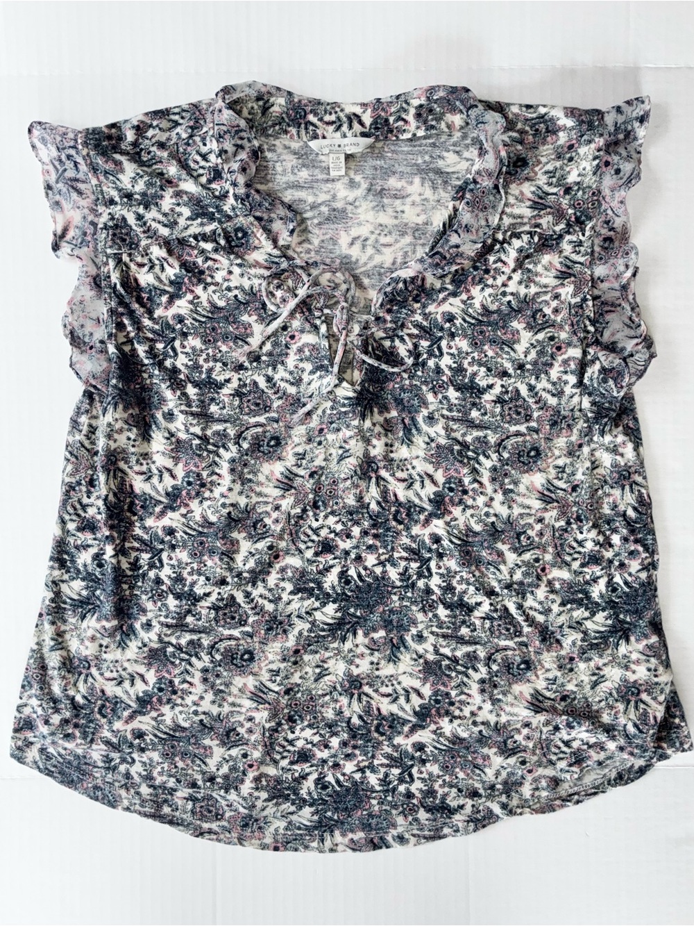 Lucky Brand Women’s Sleeveless Ruffle Cap Sleeve Floral Blouse Size Large